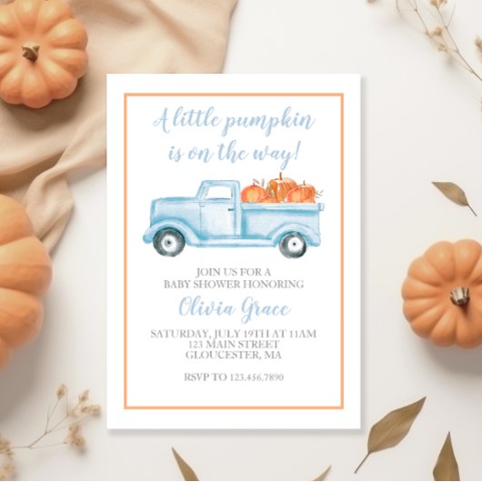Little Pumpkin Pastel Blue Fall Baby Dusche Einladung