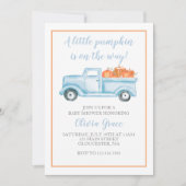 Little Pumpkin Pastel Blue Fall Baby Dusche Einladung (Vorderseite)
