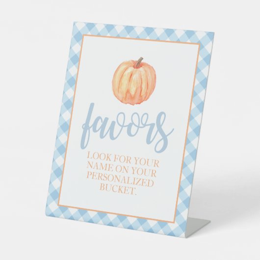 Little Pumpkin Pastel Blue Fall Birthday Gefallen  Sockelschild (Vorderseite)