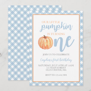 Little Pumpkin Pastel Blue Fall First Birthday Einladung