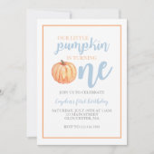 Little Pumpkin Pastel Blue Fall First Birthday Einladung (Vorderseite)