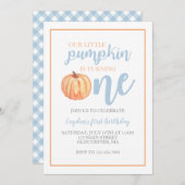 Little Pumpkin Pastel Blue Fall First Birthday Einladung (Vorne/Hinten)