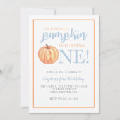 Little Pumpkin Pastel Blue Fall First Birthday Inv Einladung (Vorderseite)