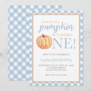 Little Pumpkin Pastel Blue Fall First Birthday Inv Einladung