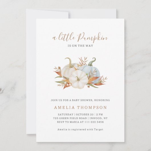 Little Pumpkin Pastel Neutral Baby Dusche Einladung (Vorderseite)