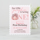 Little Pumpkin Pastel Pink Herbst Erster Geburtsta Einladung (Stehend Vorderseite)