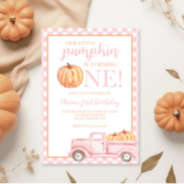Little Pumpkin Pastel Pink LKW ersten Geburtstag Einladung