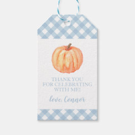 Little Pumpkin Pastellblau kariert erster Geburtst Geschenkanhänger