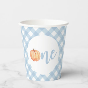 Little Pumpkin Pastellblau kariert erster Geburtst Pappbecher