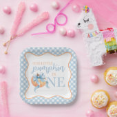 Little Pumpkin Pastellblauer Bogen kariert 1. Gebu Pappteller (Party)