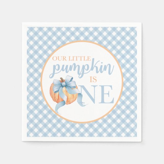 Little Pumpkin Pastellblauer Bogen kariert 1. Gebu Serviette (Vorderseite)