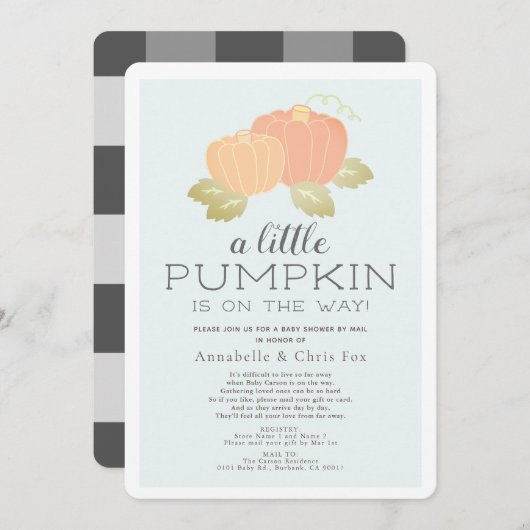 Little Pumpkin Pink Black Baby Shower by Mail Einladung (Vorne/Hinten)