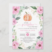 Little Pumpkin Pink Blume Leaf Fall Baby Dusche Einladung (Vorderseite)