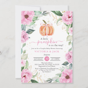 Little Pumpkin Pink Blume Leaf Fall Baby Dusche Einladung