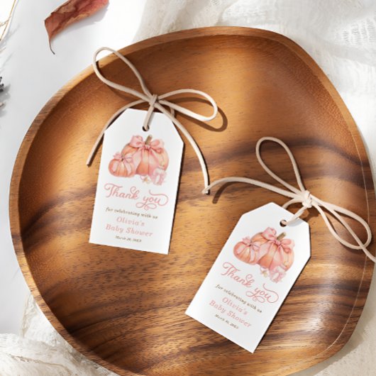 Little Pumpkin Pink Bow Baby Dusche Danke, Geschen Geschenkanhänger