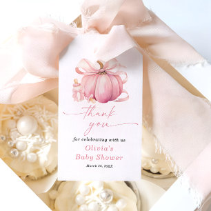 Little Pumpkin Pink Bow Baby Dusche Danke Geschenkanhänger