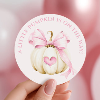 Little Pumpkin Pink Bow Baby Dusche Runder Aufkleber