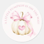 Little Pumpkin Pink Bow Baby Dusche Runder Aufkleber (Vorderseite)