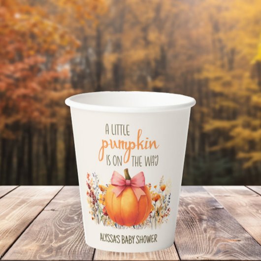 Little Pumpkin Pink Bow Baby Girl Dusche Pappbecher