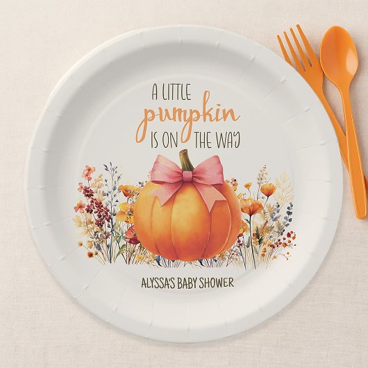 Little Pumpkin Pink Bow Baby Girl Dusche Pappteller