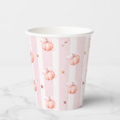 Little Pumpkin Pink Bow Fall Floral Baby Shower Pappbecher (Vorderseite)