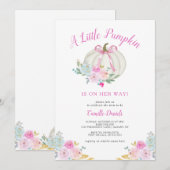 Little Pumpkin Pink Bow Girl Babydusche Einladung (Vorne/Hinten)