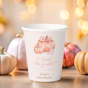 Little Pumpkin Pink Bow Girl Babydusche Pappbecher
