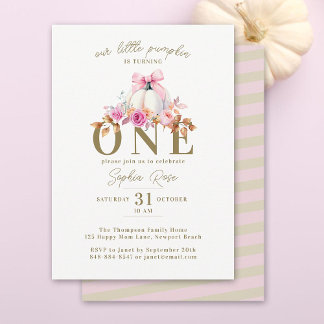 Little Pumpkin Pink Bow Rose 1. Elegant Geburtstag Einladung