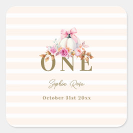 Little Pumpkin Pink Bow Rose 1. Elegant Geburtstag Quadratischer Aufkleber