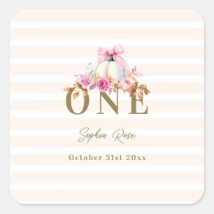 Little Pumpkin Pink Bow Rose 1. Elegant Geburtstag Quadratischer Aufkleber