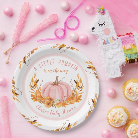 Little Pumpkin Pink Fall Girl Babydusche Pappteller (Party)