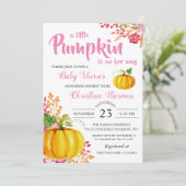 Little Pumpkin Pink Floral Baby Dusche Einladung (Stehend Vorderseite)