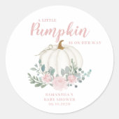 Little Pumpkin Pink Floral Baby Dusche Runder Aufkleber (Vorderseite)