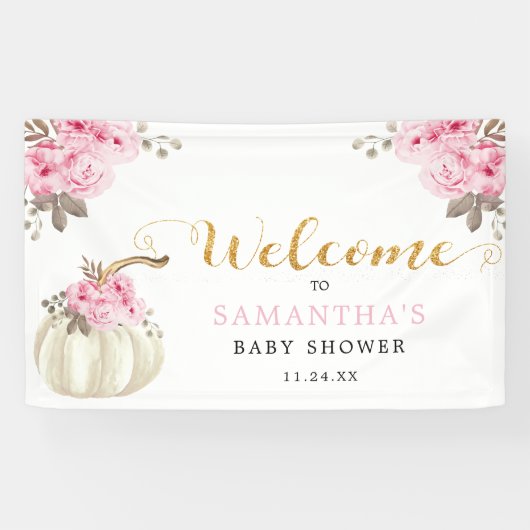 Little Pumpkin Pink Floral Baby Dusche Willkommen Banner (Horizontal)