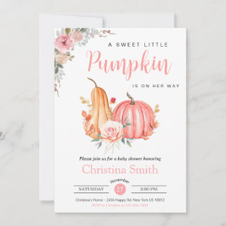 Little Pumpkin Pink Floral Baby Girl Dusche Einladung