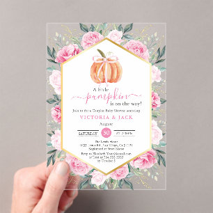 Little Pumpkin Pink Floral Blätter Fall Baby Dusch Acryleinladungen