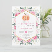 Little Pumpkin Pink Floral Blätter Fall Baby Dusch Einladung (Stehend Vorderseite)