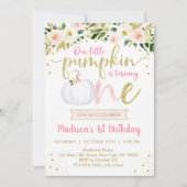 Little Pumpkin Pink Floral Erster Geburtstag Einladung (Vorderseite)