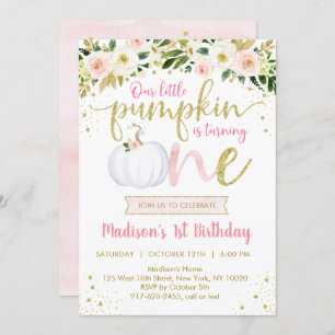 Little Pumpkin Pink Floral Erster Geburtstag Einladung