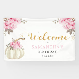 Little Pumpkin Pink Floral Geburtstag Willkommen Banner
