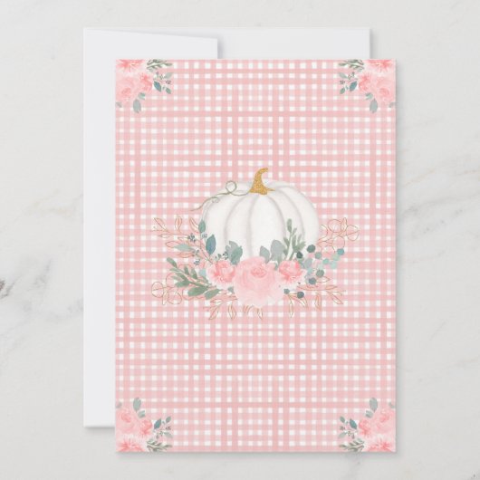 Little Pumpkin Pink Floral Gingham Baby Dusche Einladung (Rückseite)