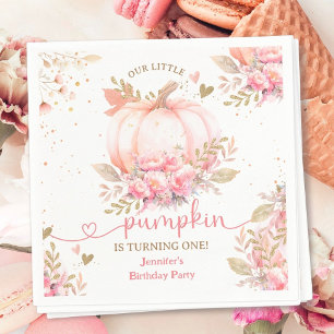 Little Pumpkin Pink Floral Girl Fall 1. Geburtstag Serviette