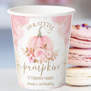 Little Pumpkin Pink Floral Girl Fall 3. Geburtstag Pappbecher