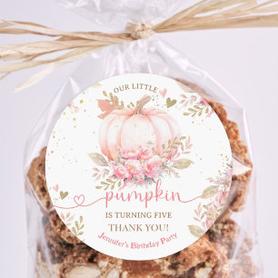 Little Pumpkin Pink Floral Girl Fall 5. Geburtstag Runder Aufkleber