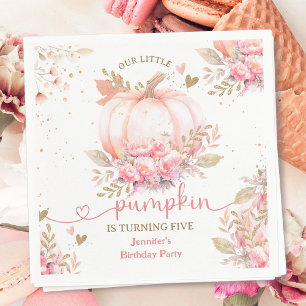 Little Pumpkin Pink Floral Girl Fall 5. Geburtstag Serviette