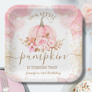 Little Pumpkin Pink Floral Girl Herbst 2. Geburtst Pappteller