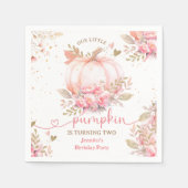 Little Pumpkin Pink Floral Girl Herbst 2. Geburtst Serviette (Vorderseite)