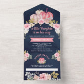 Little Pumpkin Pink Floral Navy Blue Baby Dusche All In One Einladung (Innen Boden)
