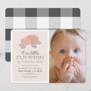 Little Pumpkin Pink Gingham Foto 1. Geburtstag Einladung