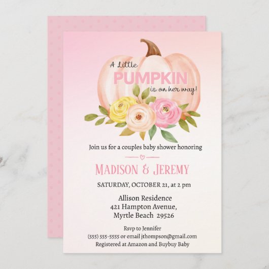 Little Pumpkin Pink Girls Kinderdusche Einladung (Vorne/Hinten)